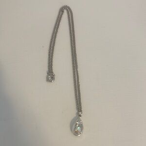 Silver Snake Chain Necklace with Oval Pendant